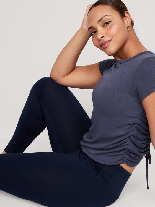 UltraLite Open-Back Shirred Rib-Knit T-Shirt for Women