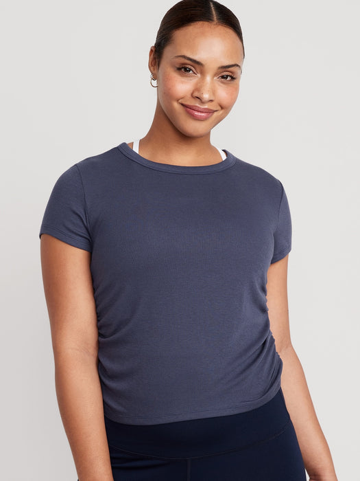 UltraLite Open-Back Shirred Rib-Knit T-Shirt for Women