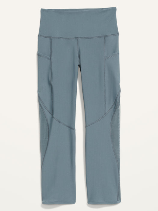 High-Waisted PowerSoft Mesh-Paneled Cropped Leggings for Women