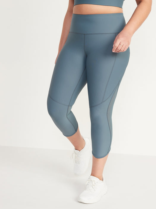 High-Waisted PowerSoft Mesh-Paneled Cropped Leggings for Women