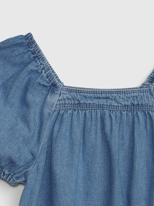 Toddler Puff Sleeve Denim Top with Washwell