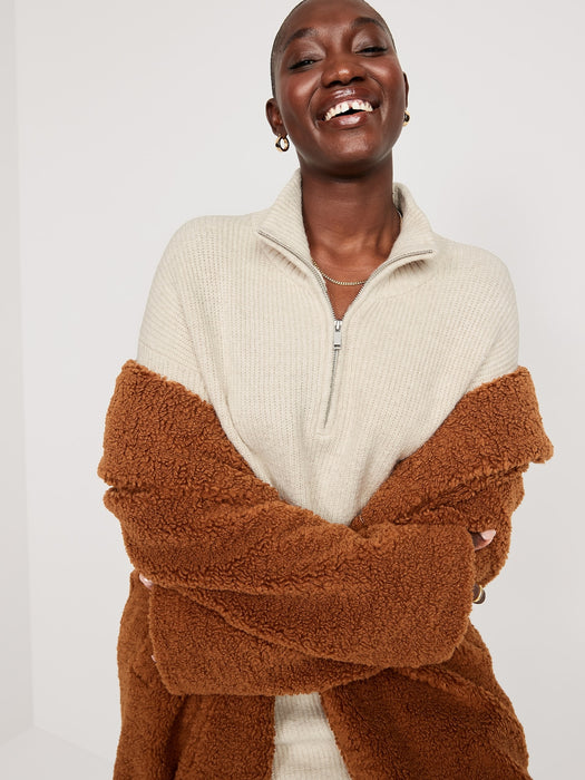 Mock-Neck Quarter-Zip Mini Sweater Shift Dress for Women