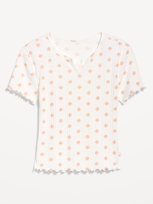 Split-Neck Pointelle-Knit Pajama T-Shirt for Women