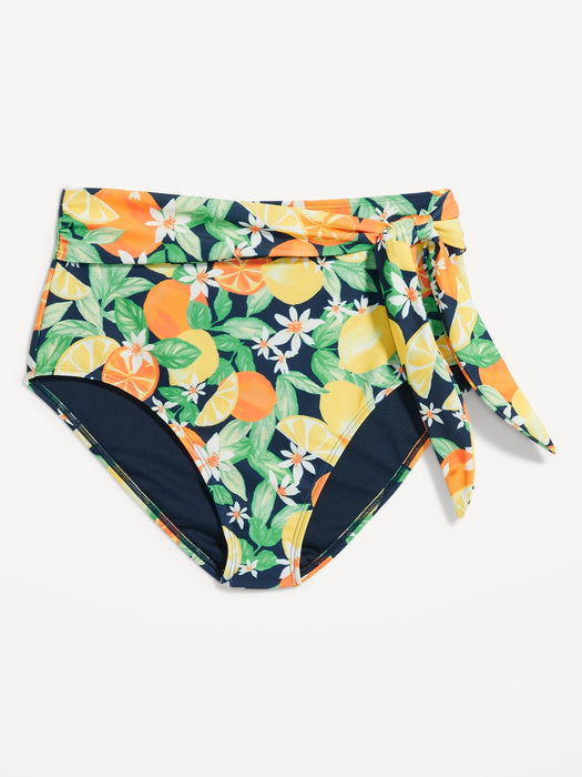 Matching High-Waisted Tie-Waist Bikini Swim Bottoms for Women
