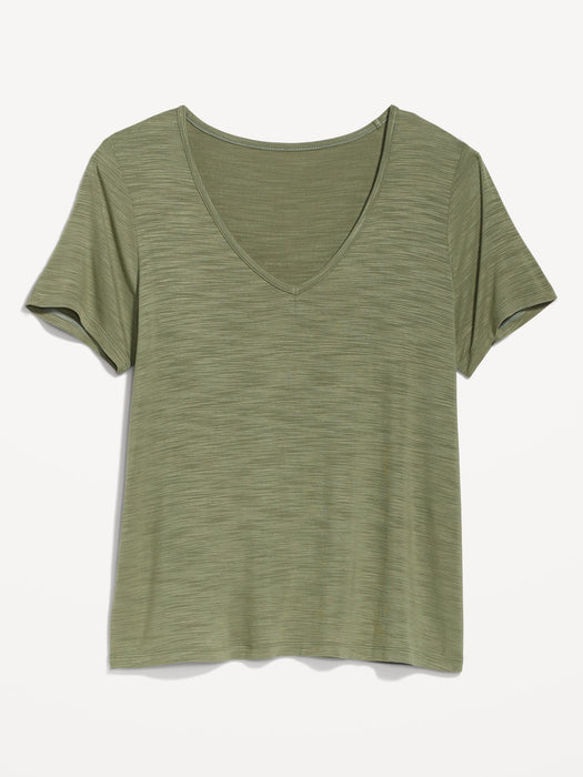 Luxe V-Neck Slub-Knit T-Shirt for Women