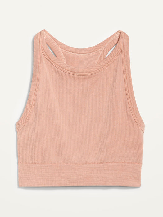 Light Support Seamless Rib-Knit Longline Sports Bra for Women