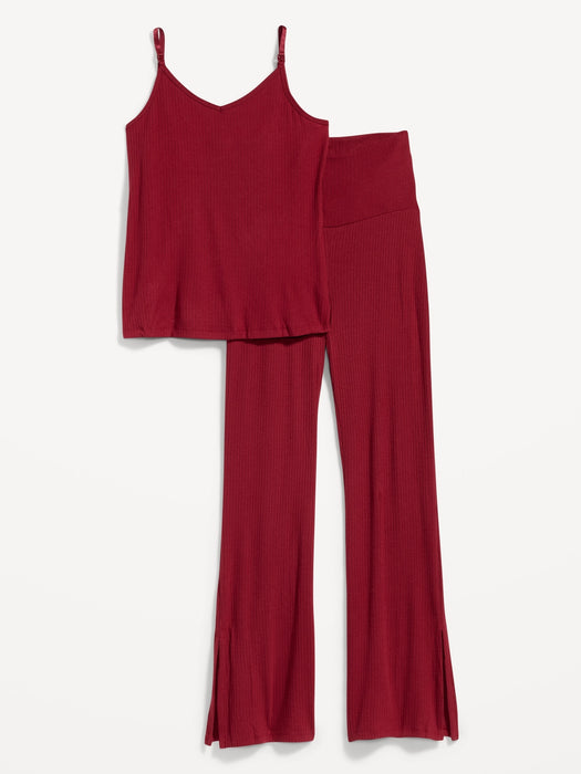 Maternity Rib-Knit Lounge Cami Top and Pants Set