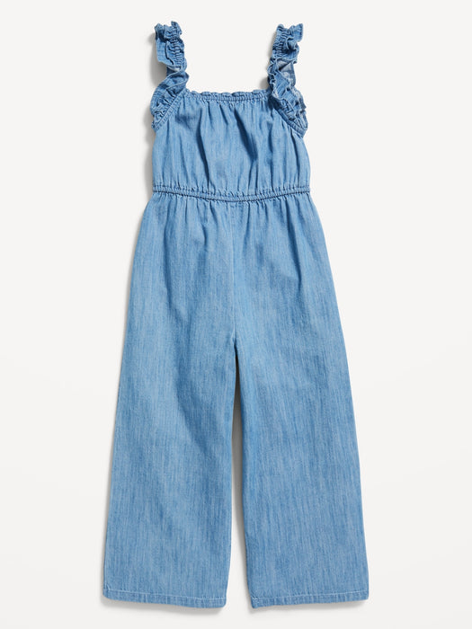 Sleeveless Chambray Ruffle-Trim Jumpsuit for Girls