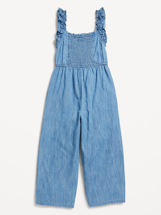 Sleeveless Chambray Ruffle-Trim Jumpsuit for Girls