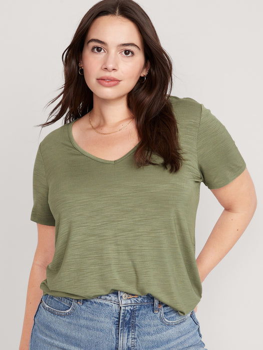 Luxe V-Neck Slub-Knit T-Shirt for Women