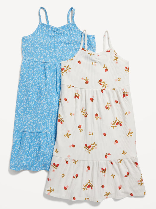 Sleeveless Printed Rib-Knit Swing Dress 2-Pack for Girls