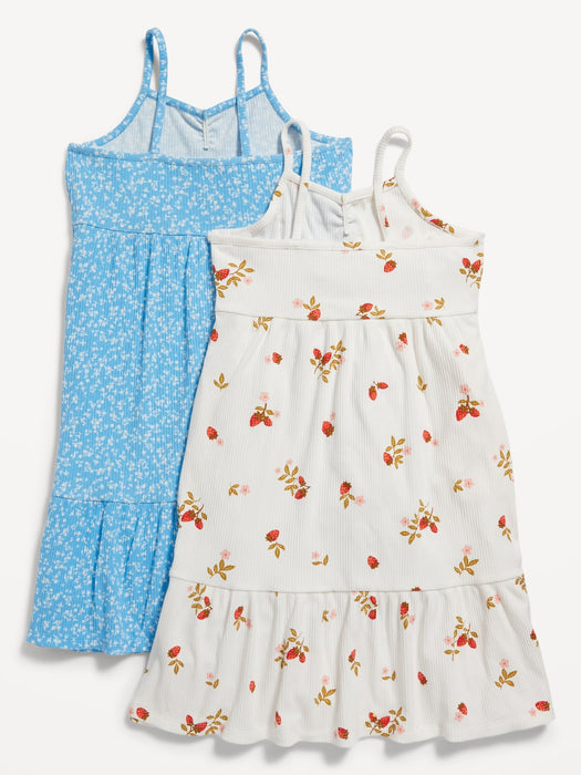 Sleeveless Printed Rib-Knit Swing Dress 2-Pack for Girls