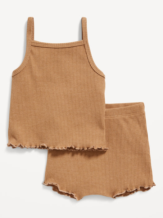 Rib-Knit Lettuce-Edge Cami & Shorts Set for Baby