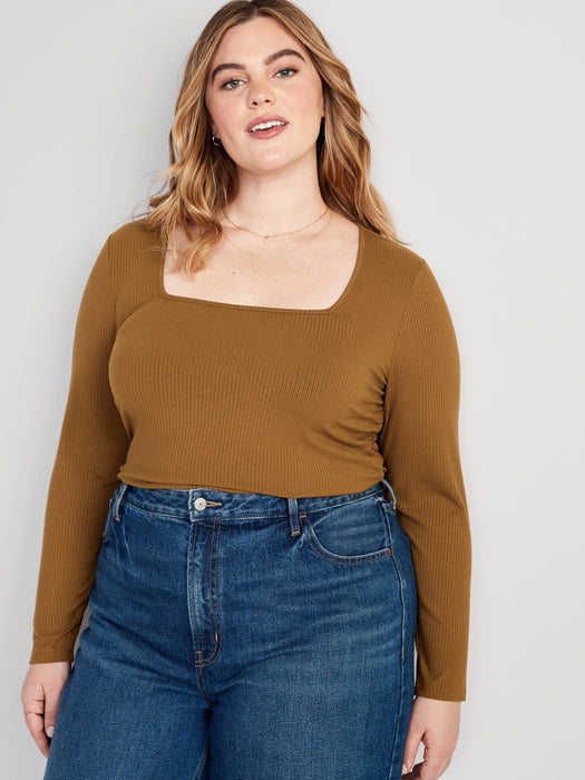 Luxe Cropped Rib-Knit Shirred Top for Women