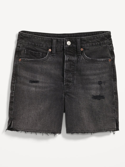 High-Waisted Button-Fly O.G. Straight Ripped Side-Slit Jean Shorts for Women -- 5-inch inseam