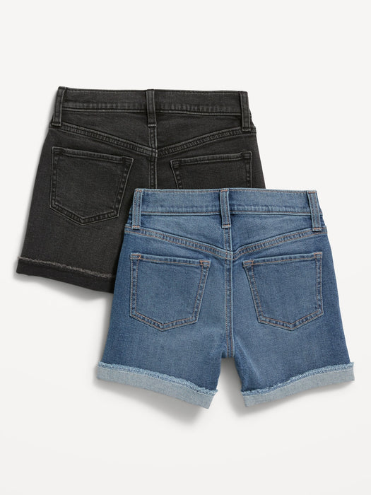 High-Waisted Ripped Rolled-Cuff Midi Jean Shorts 2-Pack for Girls