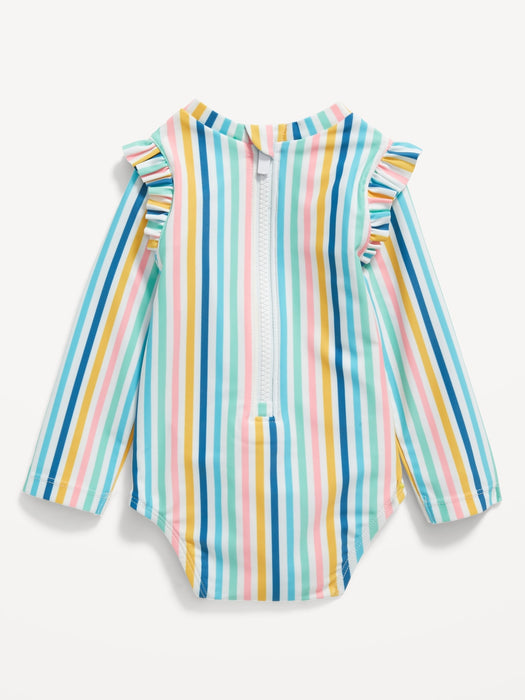 Matching Ruffle-Trim One-Piece Rashguard Swimsuit for Baby