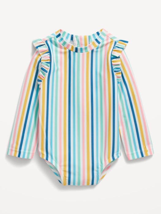Matching Ruffle-Trim One-Piece Rashguard Swimsuit for Baby