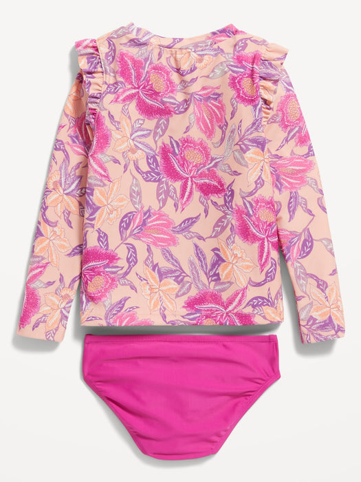 Long-Sleeve Ruffle-Trim Rashguard & Bikini Swim Set for Toddler & Baby