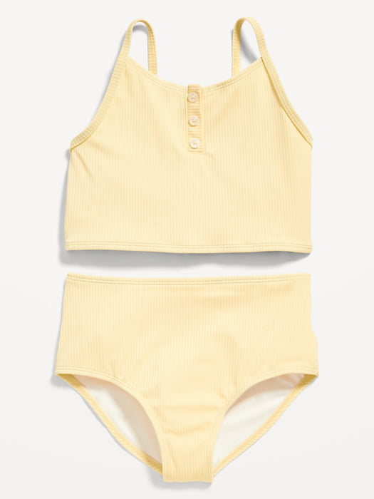 Rib-Knit Henley Tankini Swim Set for Girls