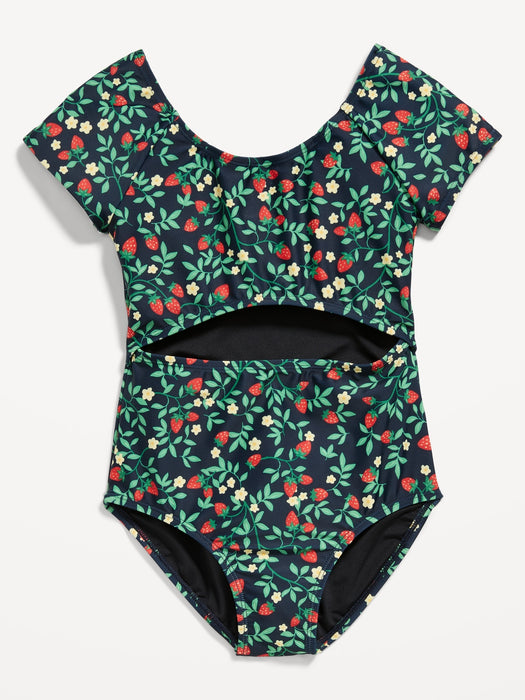 Center-Front Cutout One-Piece Swimsuit for Girls