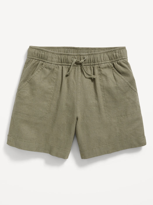 Solid Linen-Blend Drawstring Midi Shorts for Girls