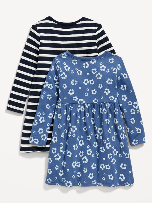 Jersey-Knit Long-Sleeve Dress 2-Pack for Toddler Girls