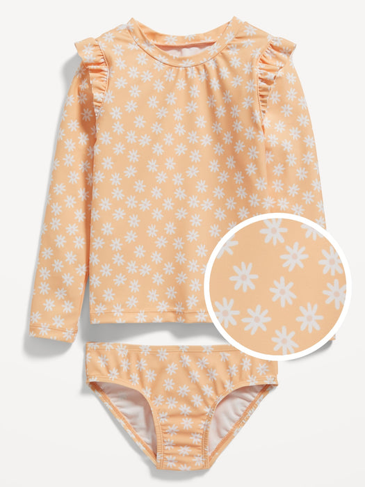 Long-Sleeve Ruffle-Trim Rashguard & Bikini Swim Set for Toddler & Baby