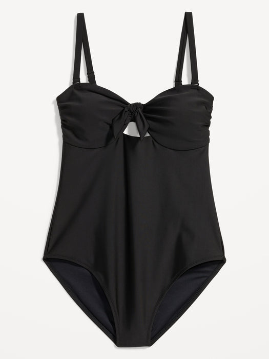 Tie-Front Keyhole Bandeau-Style One-Piece Swimsuit