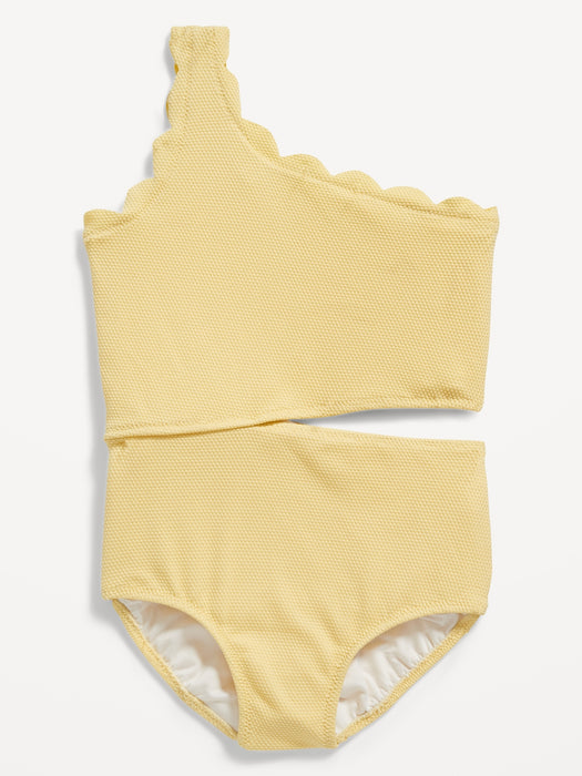 Scallop-Trim One-Shoulder One-Piece Swimsuit for Girls