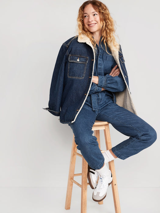 Collarless Jean Utility Jumpsuit for Women