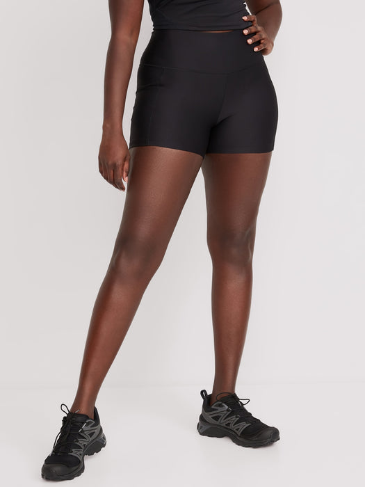 High-Waisted PowerSoft Hidden-Pocket Compression Biker Shorts -- 3.75-inch inseam