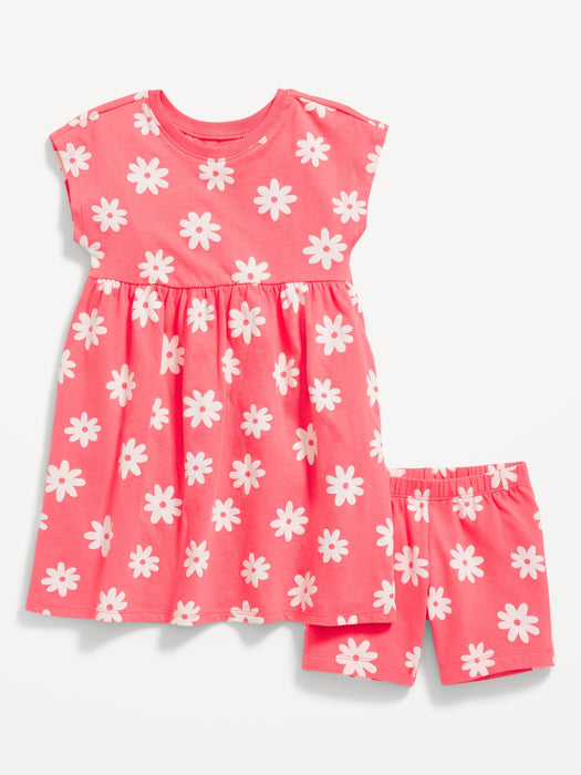 Short-Sleeve Dress & Biker Shorts Set for Toddler Girls
