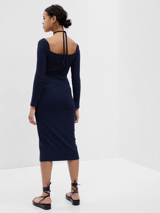 Tie-Neck Cutout Midi Dress