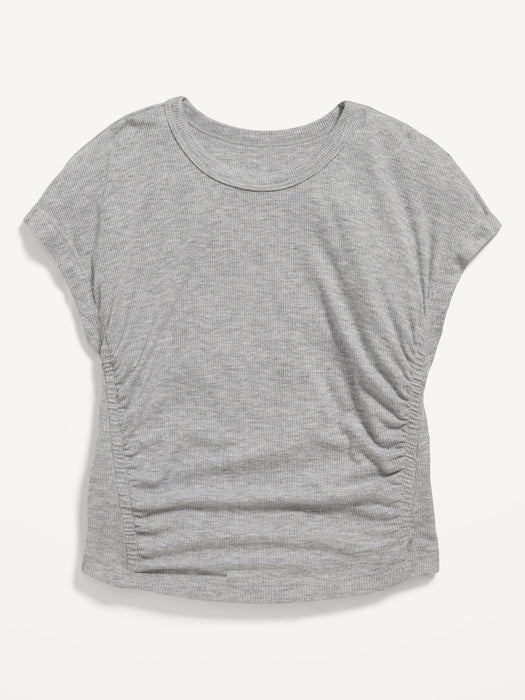 UltraLite Short-Sleeve Rib-Knit Side-Ruched T-Shirt for Girls