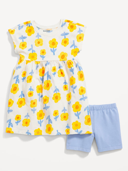 Short-Sleeve Dress & Biker Shorts Set for Toddler Girls