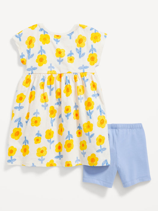Short-Sleeve Dress & Biker Shorts Set for Toddler Girls