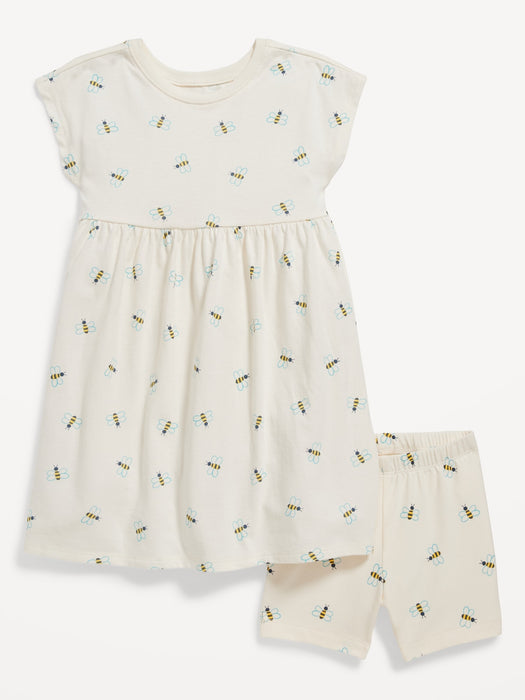 Short-Sleeve Dress & Biker Shorts Set for Toddler Girls