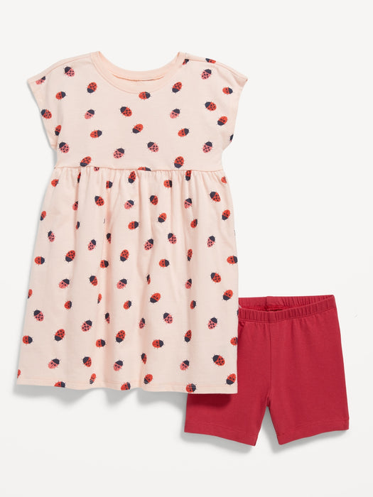 Short-Sleeve Dress & Biker Shorts Set for Toddler Girls