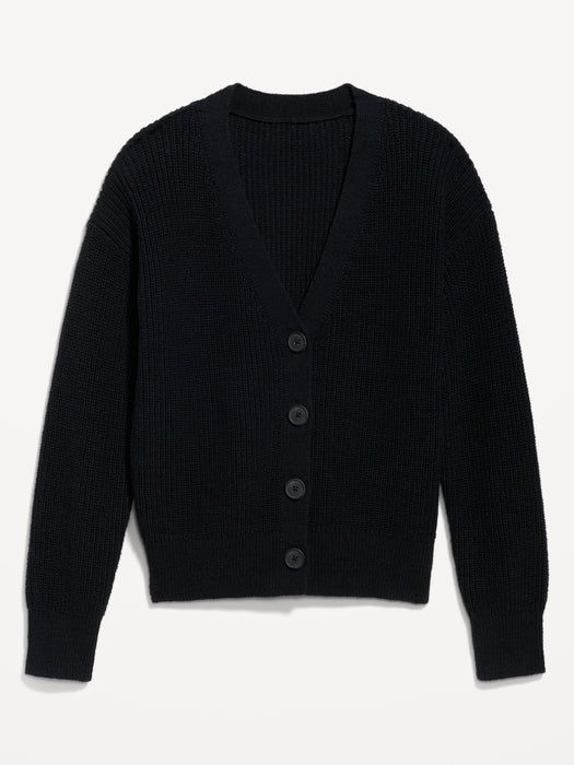 Lightweight Cotton and Linen-Blend Shaker-Stitch Cardigan Sweater for Women