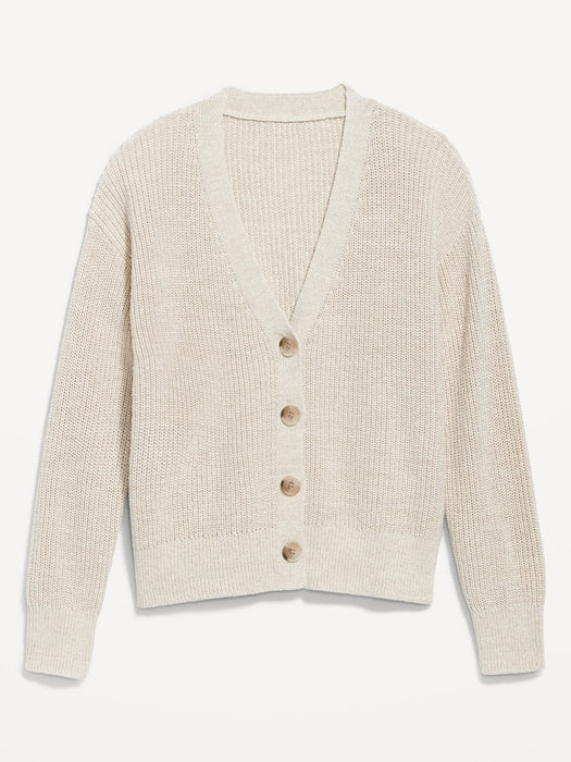 Lightweight Cotton and Linen-Blend Shaker-Stitch Cardigan Sweater for Women