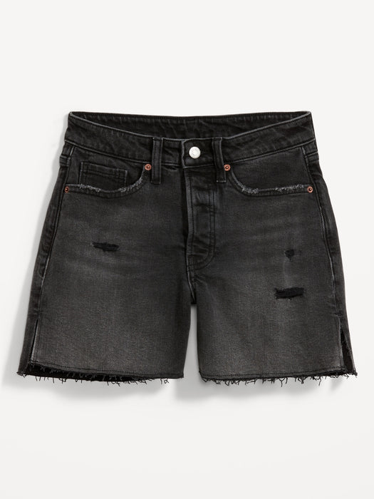 Curvy High-Waisted Button-Fly OG Straight Side-Slit Cut-Off Jean Shorts for Women -- 5-inch inseam