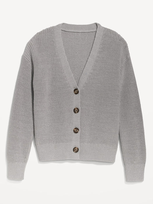 Lightweight Cotton and Linen-Blend Shaker-Stitch Cardigan Sweater for Women