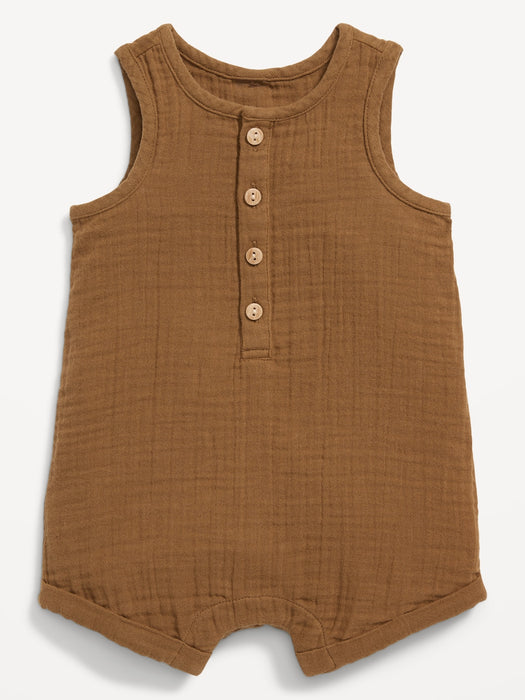Unisex Sleeveless Henley Romper for Baby
