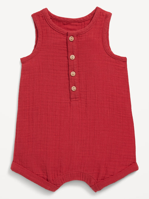 Unisex Sleeveless Henley Romper for Baby