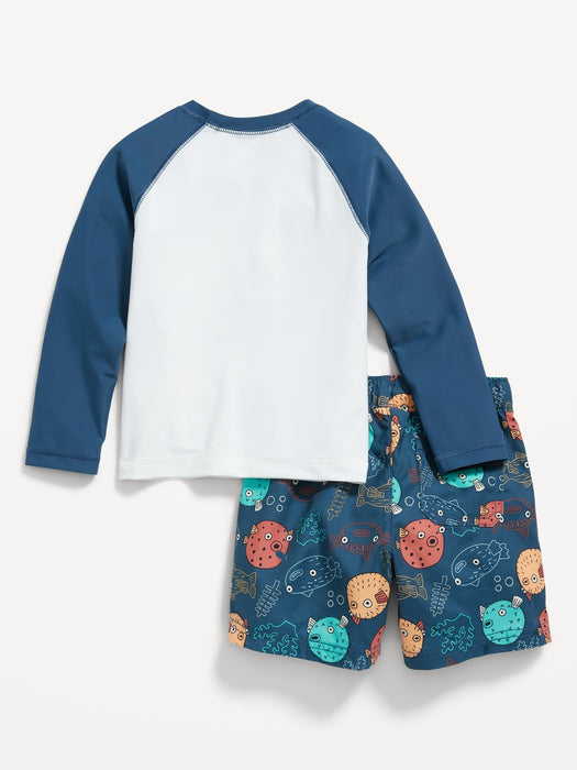 Unisex Long-Sleeve Rashguard Swim Top & Trunks for Toddler & Baby