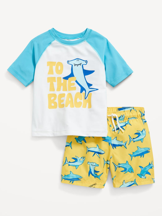 Unisex Graphic Rashguard Swim Top & Trunks for Toddler & Baby