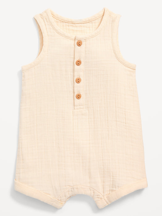 Unisex Sleeveless Henley Romper for Baby