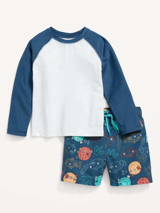 Unisex Long-Sleeve Rashguard Swim Top & Trunks for Toddler & Baby