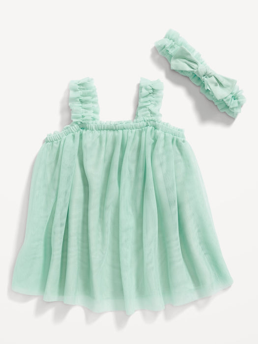 Sleeveless Tulle Swing Dress & Headband Set for Baby